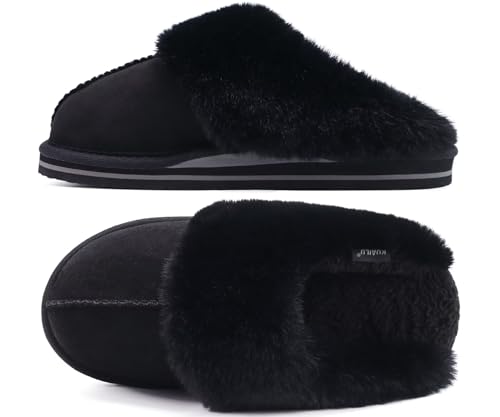Image of KuaiLu Womens Cozy Memory Foam Slippers Ladies Fuzzy Faux Fur Lined Warm Arch Support House Shoes Slip on Comfy Winter Scuff Indoor Outdoor Rubber Hard Sole