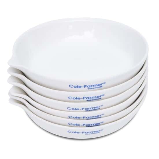Cole-Parmer Evaporating Dish, Porcelain, Flat Form, 100 mL, 6/pk