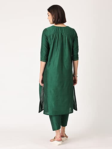 Image of The Mom Store Maternity Nursing and Feeding Kurta Set | Nursing Zippers | Pre and Post Pregnancy | Raw Silk | Kurta Pant Set | Solid |