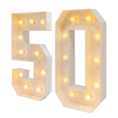 RjcdOPL Chiffres Lumineux LED 2000-3000K en Hauteur 100cm, Décoration d'Anniversaire 30/40/50, Lumineux Géants Chiffres Pour Anniversaire, Mariage, Fête (50)