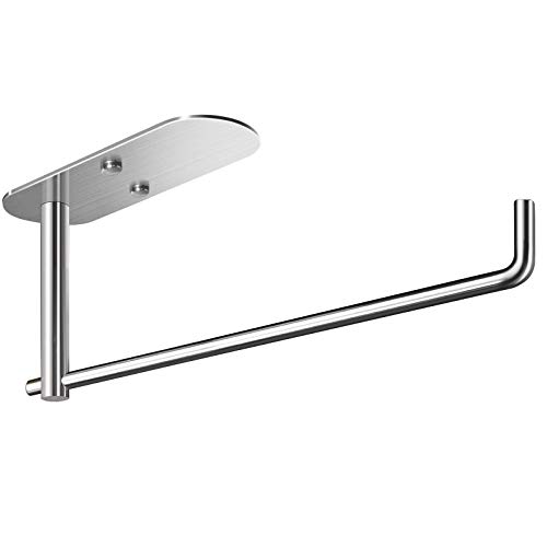 Image of VAEHOLD Self Adhesive Paper Towel Holder Under Cabinet Mount, Wall Mounted Paper Towel Roll Holder for Kitchen, Bathroom, Wall - SUS304 Stainless Steel (Silver)