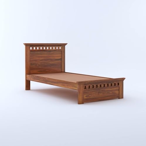 Image of Ganpati Arts Solid Sheesham Wood Armania Single Size Bed Without Storage for Bedroom Living Room | Wooden Palang for Home and Hotel (Natural Finish)