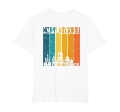 Nizhny Novgorod Russia Retro Vintage Sunset Skyline T-Shirt, Men's Big and Tall, White, 4X Tall