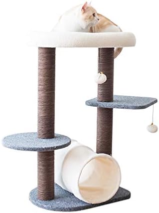 PetPals Cat Tree Cat Tower for Activity with Tunnel and Toy Ball, Gray, 18-inch L * 15-inch W * 29-in H