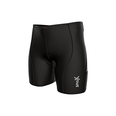 Sparx Men`s Performance Tri Shorts 4 Pockets Black Compression Triathlon Short Cycling Short Swim Bike Run (Medium) Cover
