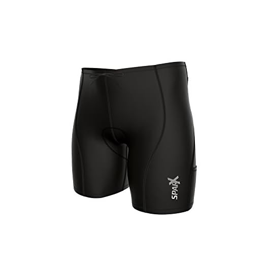 Sparx Men`s Performance Tri Shorts 4 Pockets Black Compression Triathlon Short Cycling Short Swim Bike Run (2XL)