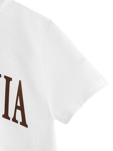 Verdusa Girl's Letter Print Casual T Shirt Short Sleeve Round Neck Tee Tops White 9Y4
