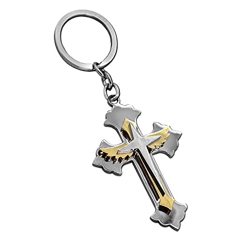 tumundo Keychain Keyfob Keyring Crucifix Car-Key Key-Ring Holder Stainless Steel Accessory Gold Silver, Variant.:Variante 1 Cover