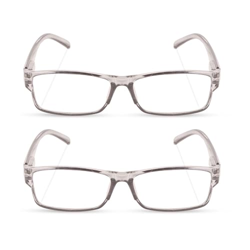 Image of Freddy Full Rim Reading Glasses, Rectangular Frame, Transparent Grey, Unisex, 2 Pack