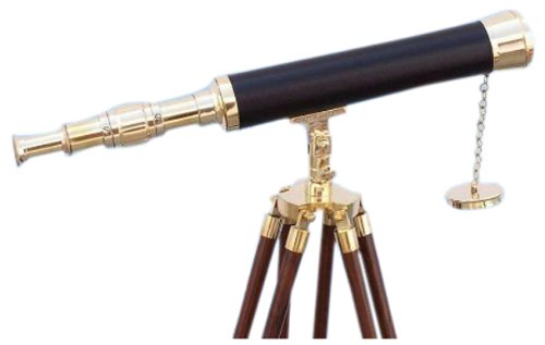 Hampton Nautical Floor Standing Brass/Leather Harbor Master Telescope, 42", Brass
