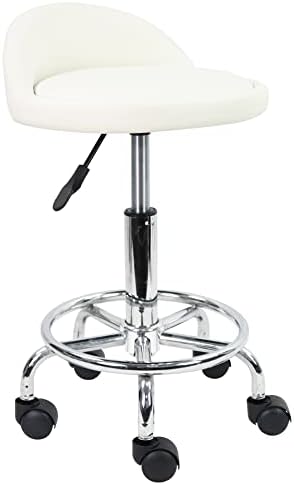 Adjustable Drafting Chair With Backrest & Footrest - PU Leather Swivel Stool For Office, Kitchen Island