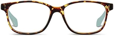 Peepers by PeeperSpecs Women's Nature Walk Soft Square Reading Glasses, Tortoise/Aqua, 49 + 2.25