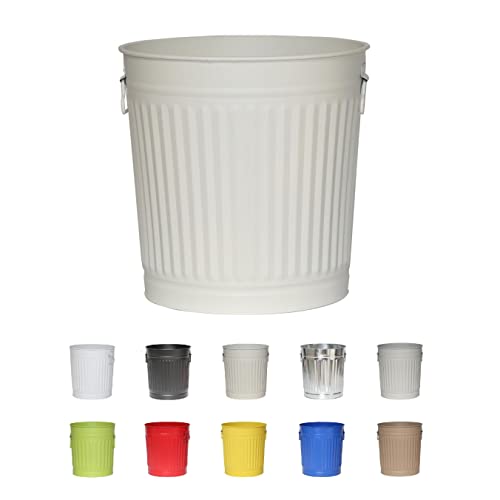 Jinfa | Cubo de basura de metal con asas | Contenedor vintage para interiores, reciclaje | Sin tapa | Blanco Crema | Tamaño: L | 36 cm de diámetro, 36,5 cm de altura | Volumen: 35 Litros