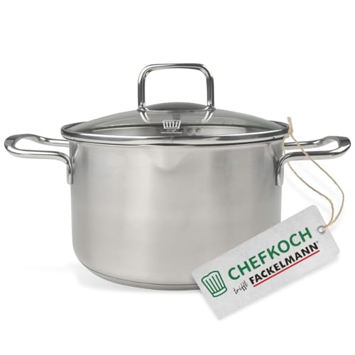 FACKELMANN Chefkoch Topf Ø20 cm München aus Edelstahl – Hochwertiger Kochtopf Ausschüttfunktion – Für alle Herdarten geeignet (auch Induktion) – Fleischtopf ca. 3,0 Liter