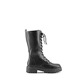 Tacón de 4 cm Modelisa - Bota Militar Alta Invierno Tirador Trasero Cremallera Mujer (Negro, numeric_36)