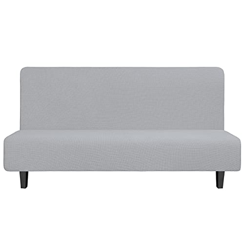 Image of Easy-Going Stretch Large Futon Slipcover Armless Futon Cover Silver Gray | Sofa Bed Furniture Protector Without Armrests with Elastic Bottom for Kids, Soft Jacquard Machine Washable