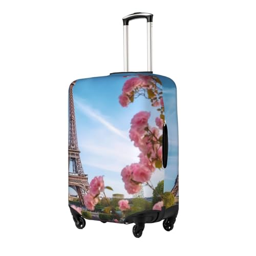 Paris Eiffel Tower With Flowers Luggage Cover Stretch Washable Suitcase Protector Suitcase Cover Anti-Scratch Luggage Sleeve Elastic Suitcase Case Protector Baggage Cover Fits 18-32 Inch2