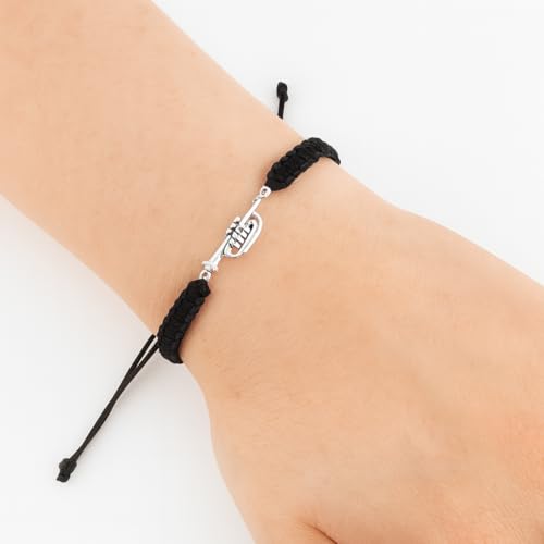 Infinity Collection Trumpet Bracelet for Musicians – Adjustable Black Braided Cord with Silver Trumpet Charm – Band Jewelry Gift for Trumpet Players, Teachers, Marching Band, and Music Lovers4