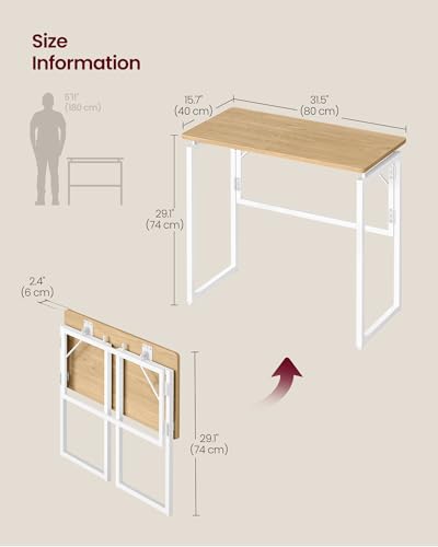 Image of VASAGLE Folding Desk, Foldable Computer Desk, One-Piece Desktop, Rounded Edges, Small Folding Craft Table for Bedroom, Balcony, Camping, Easy Assembly, 31.5 x 15.7 Inches, Straw Yellow ULWD151YD01