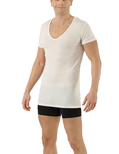 Men's Functional Undershirt Merino Wool-Tencel™ Lyocell Short Sleeve deep v-Neck Off-White