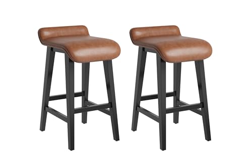 Garvee Counter Height Bar Stools Set of 2 – Industrial PU Leather Upholstered, Sturdy Wood Frame, Low Back, Footrest, for Kitchen Island, Dining Room, Home Bar – Brown, 2-Pack by Garvee - Image 7
