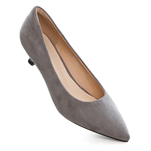 Image of Women's Low Kitten Heel Pumps Classic Fashion Dress Pumps Simple Heeled Shoes for Office Work