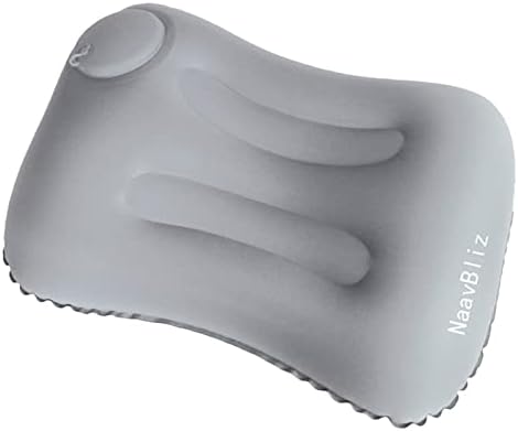 NaavBliz Inflatable Camping Travel Pillow with Press Air Pump for Backpacking & Travel, Ultralight Portable Ergonomic Pillow, Grey Color