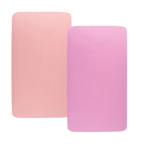 Image of Stretchy Fitted Crib Sheets Set 2 Pack Portable Crib Mattress Topper for Baby Girl Boy,Ultra Soft Jersey Material, Light Purple & Pink