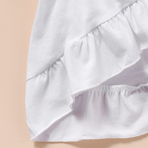 Noubeau Toddler Baby Girl Easter Outfits Ruffle Letter Rabbit Printed Dress Shirt Top Leopard Bell-Bottom Flare Pants Headband (White, 12-18 Months) #TOP4