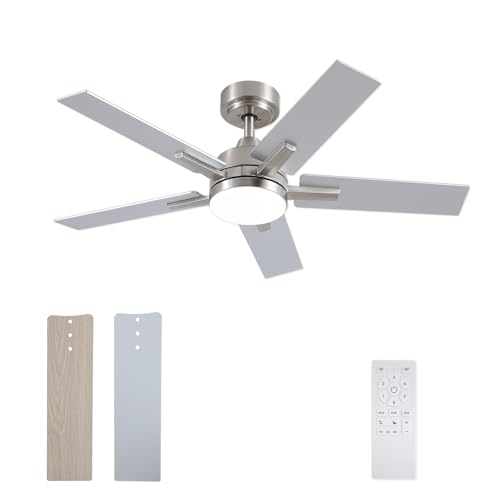 Image of 42 Inch Brushed Nickel Ceiling Fans with Lights and Remote, LED Ceiling Fan
