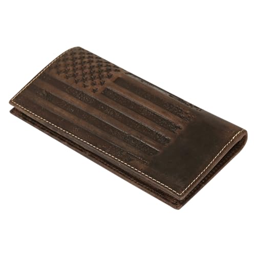 Image of ELIZO Leather Long Wallet for Men Western Wallet Rodeo Mens Wallet Flat Bifold Wallets for Men Biker Billfold Wallet for Men Cowboy Wallet RFID Wallet for Men with Credit Card Holder