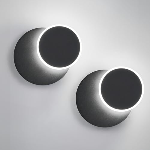 Image of Modern LED Black Wall Sconces Set of Two Acrylic Wall Lights Lighting Fixture 6000K White Light 8W Dimmable Wall Lamp Round Sconces Wall Lighting for Living Room Bedroom Bedside Hallway