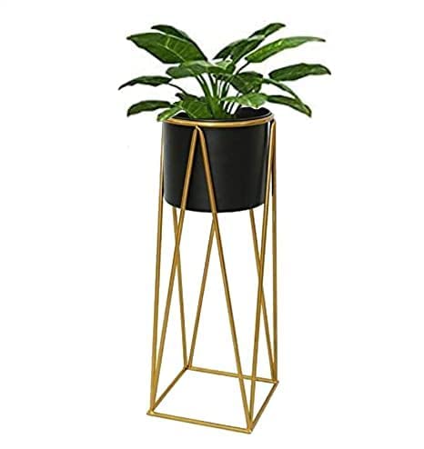 Image of AMASS HANDICRAFTS Planters for Indoor Plants Metal Planters with Stands & Indoor Plant Pots for Indoor Plants & Mid Century Plant Stands with Pots & Plant Pots Indoor Planter Set of 2 (Black)
