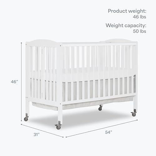 Dream On Me Full-Size 2-in-1 Folding Baby Crib in White, GreenGuard Gold & BSA, Portable, Patented Quick Folding System, Strong Wheels, 2 Adjustable Mattress Heights by Dream On Me - Image 3