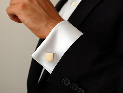 Mancuernillas cuadradas doradas cepilladas para hombre miniatura 3