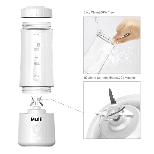 Image of Mulli Portable Blender,USB Rechargeable Personal Mixer for Smoothie and Shakes, Mini Blender with Six Blades for Baby Food,Travel,Gym