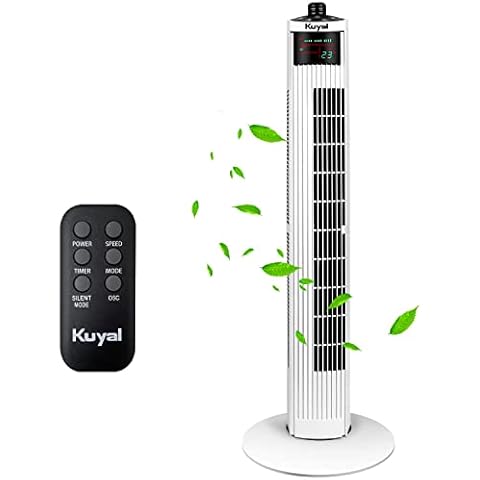 Kuyal Oscillating 38-inch Tower Fan, Powerful 55W Motor with Remote Control, 15 Hour Timer and 3 Cooling Fan Speeds for Home and Office White Cover