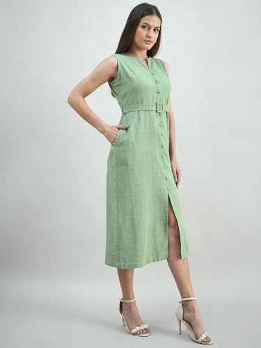 Image of Powersutra Comfort Fit Cotton Elasticated-Waist Striped Dress