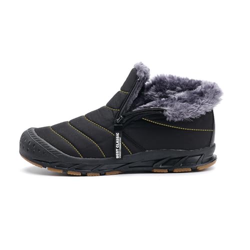 Image of Jakcuz Men Snow Boots Water Resistant Non-slip Winter Shoes with Fuzz Lined Warm High Top Boots for Men