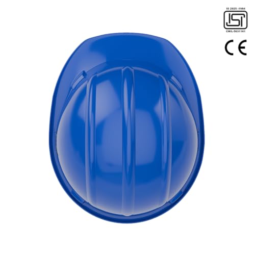 Image of HMP Industrial Construction Safety Helmet for Unisex | SIX Suspension with Ratchet Adjustment | ISI & EN Certified | Blue