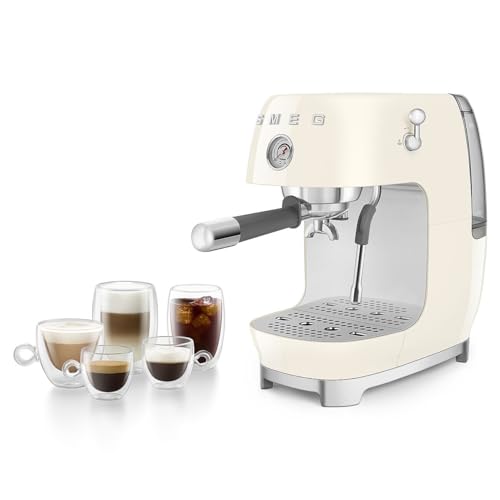 Image of Smeg ECF03 Made in Italy Retro Espresso Machine with Cold Brew, 15 Bar Pump, Thermoblock Heating, Steam Wand, Adjustable Temperature, 47 oz Water Tank- (Cream)