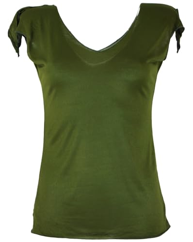 GURU SHOP Goa Psytrance Pixi Shirt - Olive, Damen, Synthetisch, Size:M/L