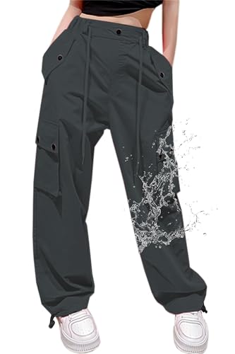 Image of Cromoncent Cargo Pants Girls & Women Parachute Pants Y2K Baggy Rave Clothes Waterproof with Pockets, 6 Years - 3XL