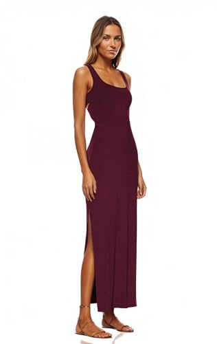 Image of ALENDA DANMOS Women Backless Maxi Dress High Sides Slit Bodycon Tank Dress Twist Low Back Casual Sundress 122