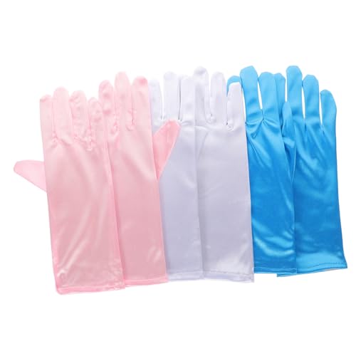 3pairs Girls Decorative Skirt Gloves Elegant Pink White Blue Hand Accessories for Boy Girl Parties Weddings Ballet and Performances