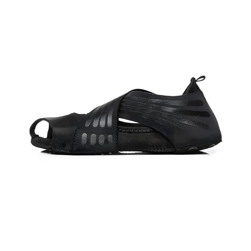 Calcetines de yoga sin dedos antideslizantes con agarres y correas, calcetines antideslizantes de cinco dedos para pilates, barra, ballet, baile, entrenamiento para mujeres, Black, Talla única