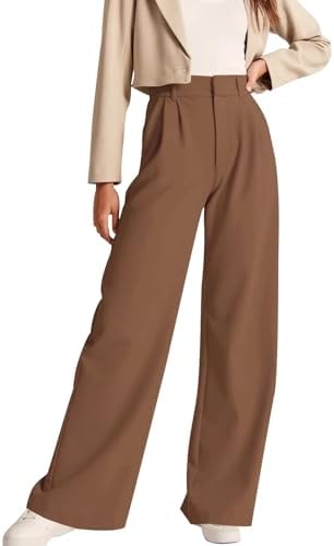 NIMIN High Waisted Work Pants for Women Casual Straight Leg Pants Trousers  with Pockets 2023, Brown, Small : Amazon.sg: Fashion