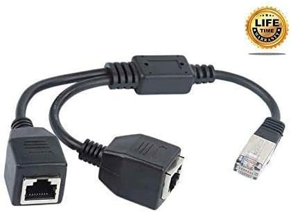 RJ45 Network Splitter Adapter Cable, RJ45 1 Male to 2 Female LAN Ports Ethernet Splitter Adapter Cable Suitable for Super Cat5, Cat5e, Cat6, Cat7 LAN Ethernet Socket Adapter Connector (Blcak)