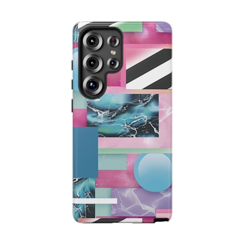 Coque Samsung S25 Ultra motif géométrique abstrait rose et bleu rigide