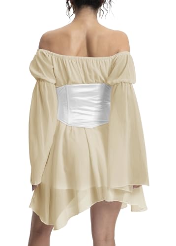 Image of Womens Corset Dress Off Shoulder Bell Sleeve Casual Party Pirate Fairy Dress Set